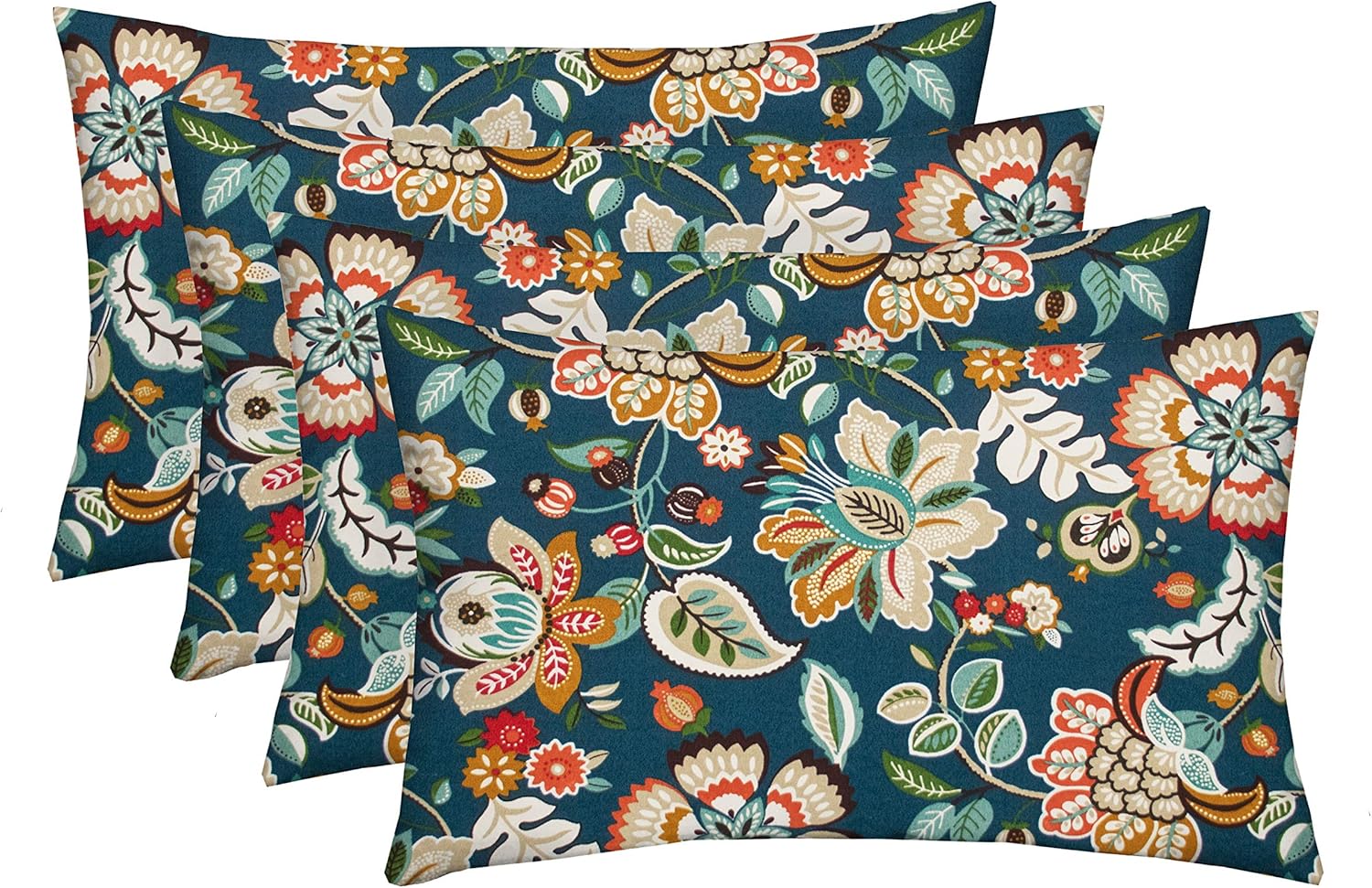 RSH DECOR: Lumbar Throw Pillows Set of 4 | 20” x 12" | All-Weather Spun Fabric | Water and Fade-Resistant | Outdoor Support Pillows for Patio Furniture | Telfair Peacock
