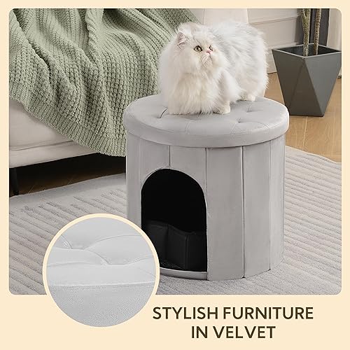 Miniatura 6 de MEEXPAWS Caja de arena para gatos, muebles ocultos con caja de arena plegable, gabinete de baño para gatos, gabinete redondo de terciopelo de 17.7
