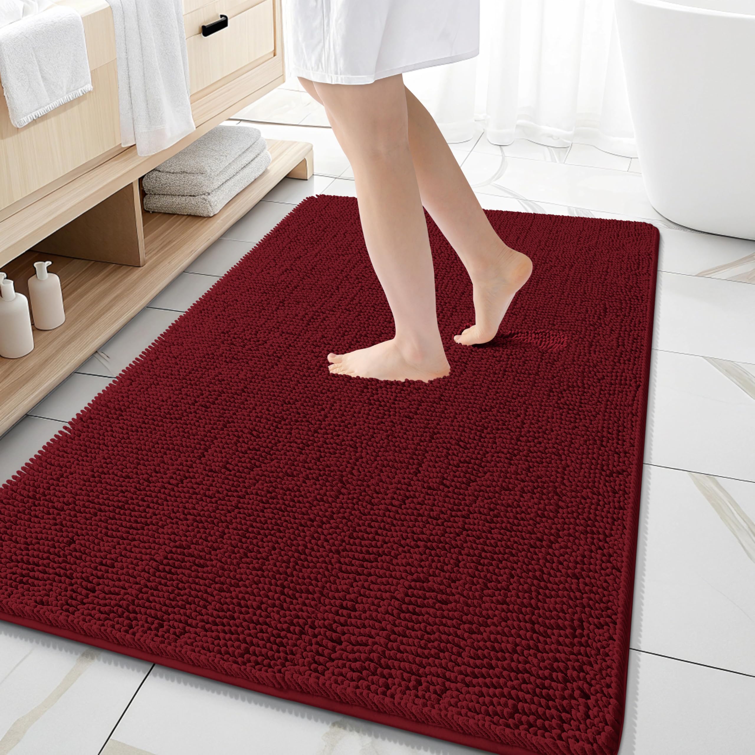 OLANLY Large Bathroom Rugs 59x35, Extra Soft Absorbent Chenille Bath Rugs, Rubber Backing Quick Dry, Machine Washable Bath Mats for Bathroom Floor,