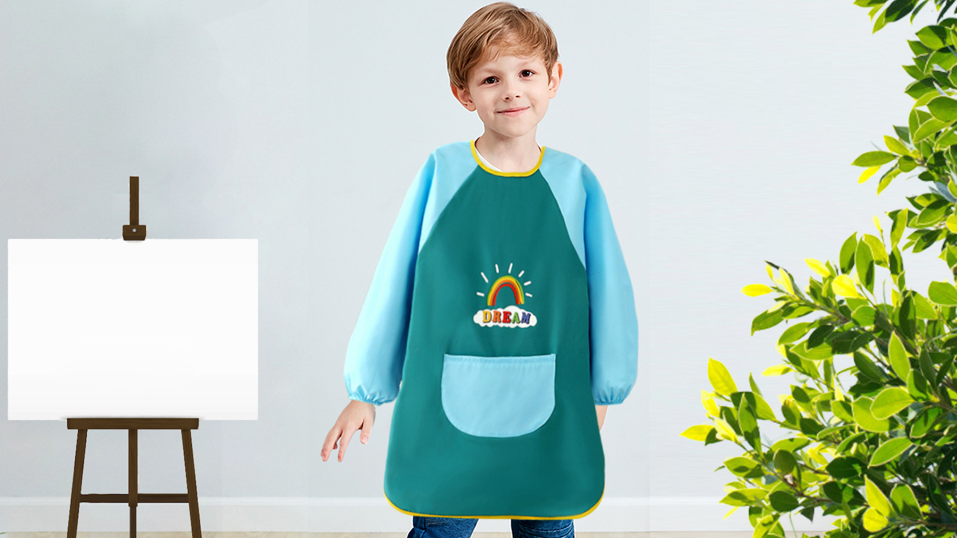 Tablier Enfant Greyoe – Blouse Peinture Imperméable, Lettres Arc-en-ciel, Taille L (110-130 Cm), Vert