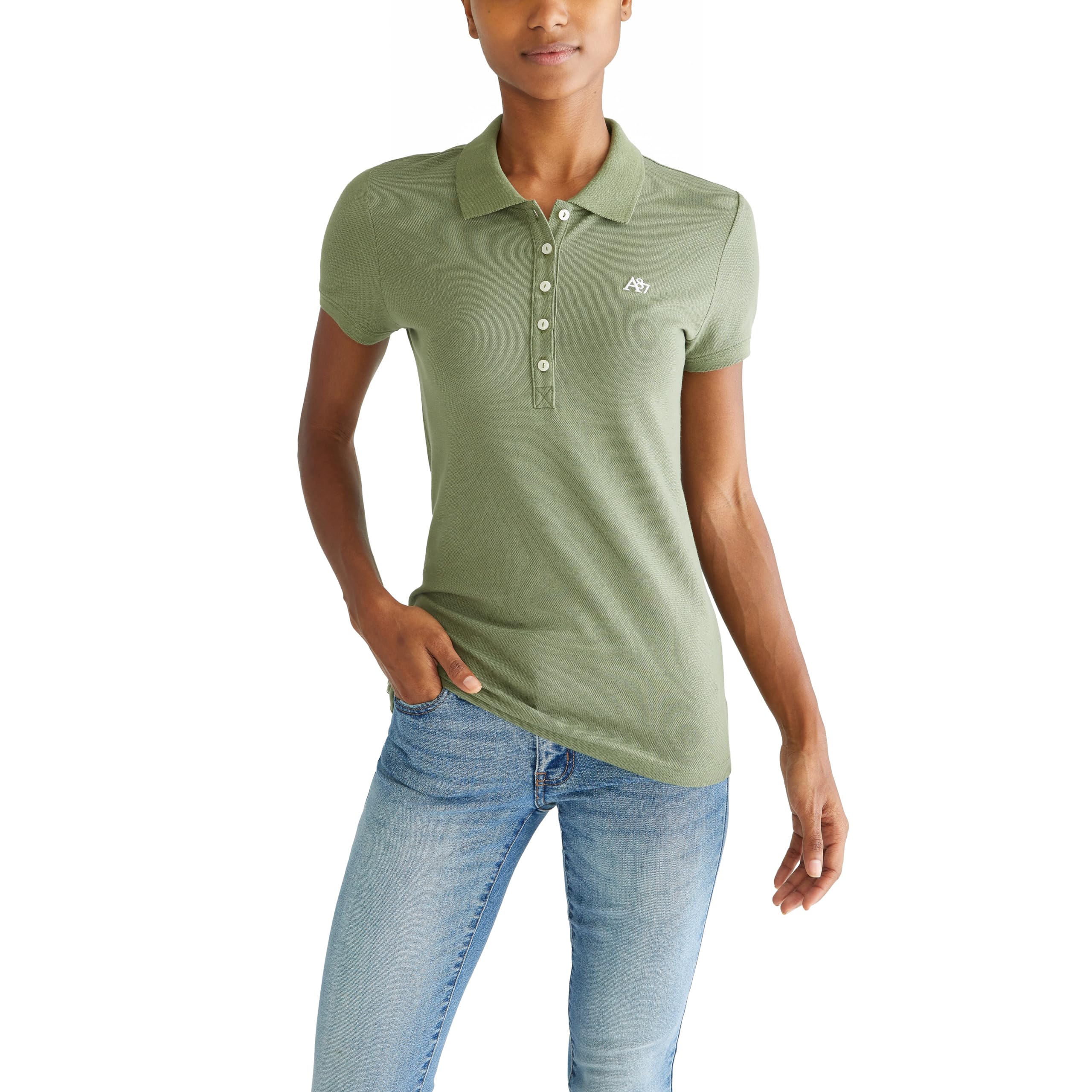 AEROPOSTALE Women's Aero Solid A87 Polo, Four Leaf Clover, XS