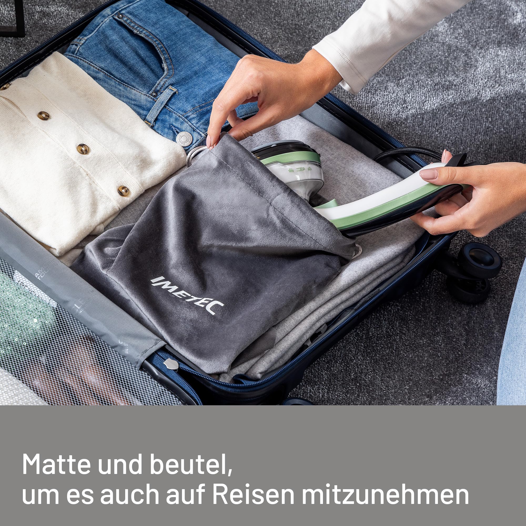 Imetec Steam Easy Dampfbügeleisen, tragbar, vertikales und horizontales Bügeln, Keramiksohle, dreifache Dampf- und Temperaturregelung, digitales Display, bereit in 30 Zoll, 1200 Watt