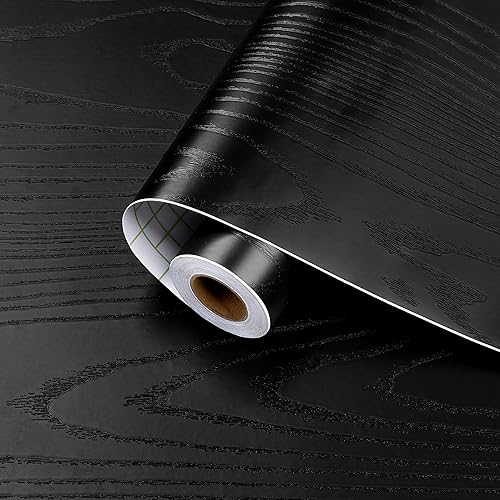 Skyblur Papel de contacto de madera negra de 24 x 118 pulgadas para gabinetes, encimeras de despegar y pegar, papel de pared oscuro de grano de