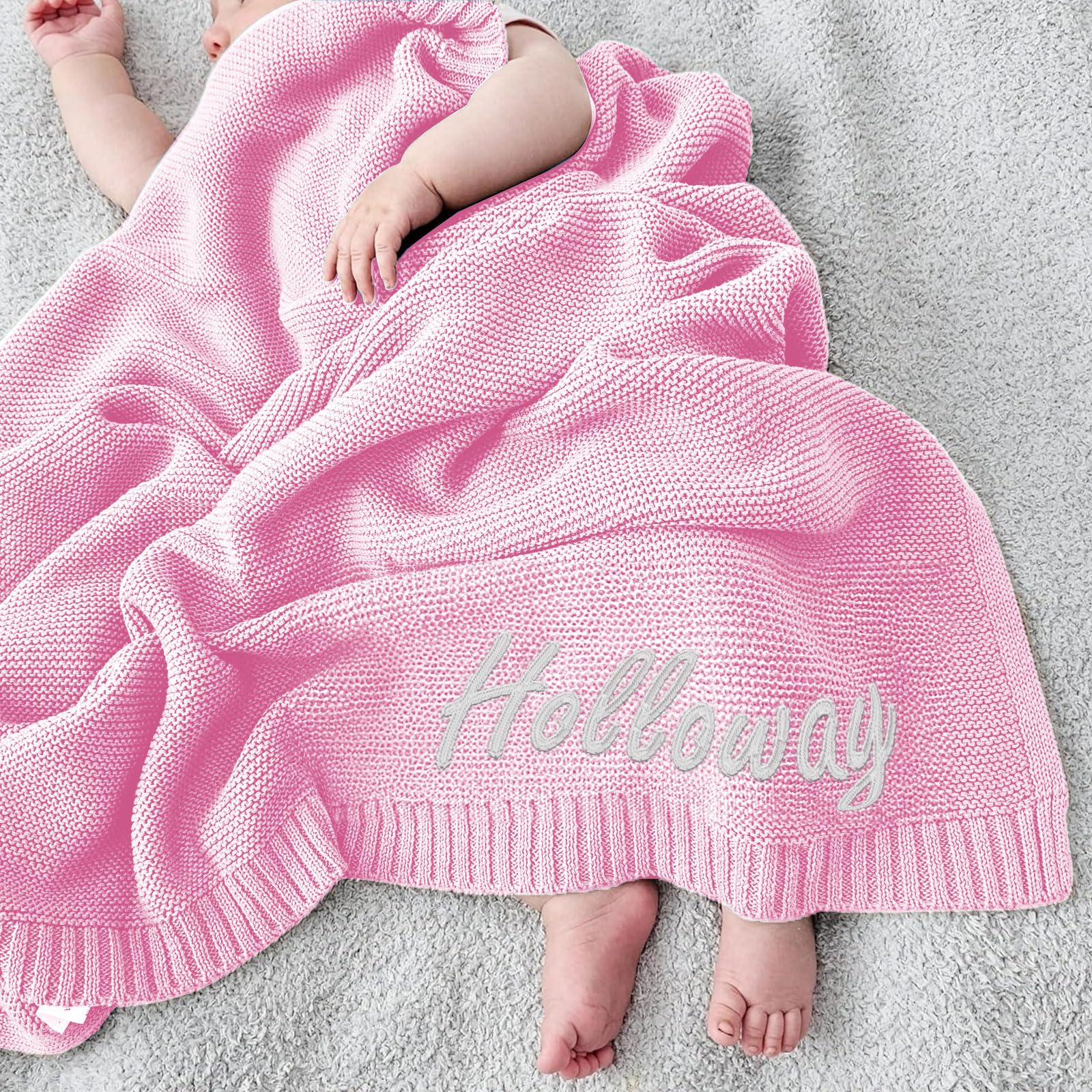 TTMIZA Personalized Baby Knit Blanket Custom Embroidered with Name for Newborn Baby Boy and Girl Nursery Blankets Gifts Customize Baby Blankets
