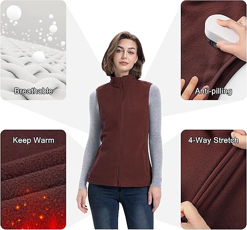 Vista 5 de 33,000ft - Chaleco de forro polar para mujer, ligero, cálido, suave, con bolsillos con cremallera, chaqueta sin mangas para invierno