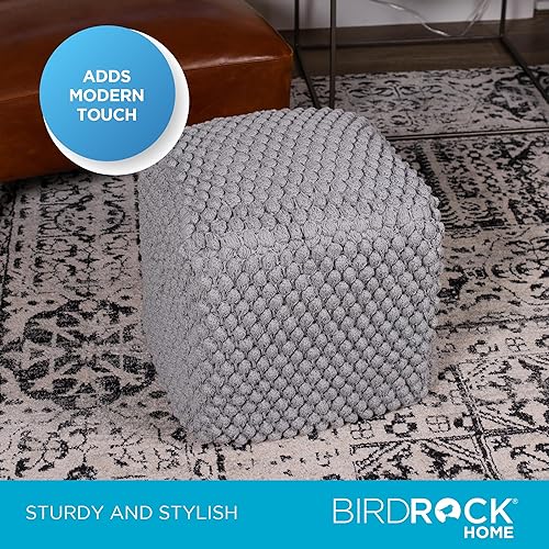 Miniatura 42 de BIRDROCK HOME Puf otomano cuadrado | Taburete de algodón trenzado con relleno de puf | Reposapiés bohemio para sala de estar, dormitorio, asiento