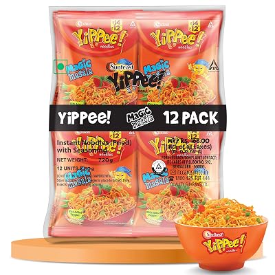 Sunfeast YiPPee! Magic Masala, Long, Non-Sticky Instant Noodles | With Real Vegetables 12 in 1 Pack | 720 gram/840g (wei