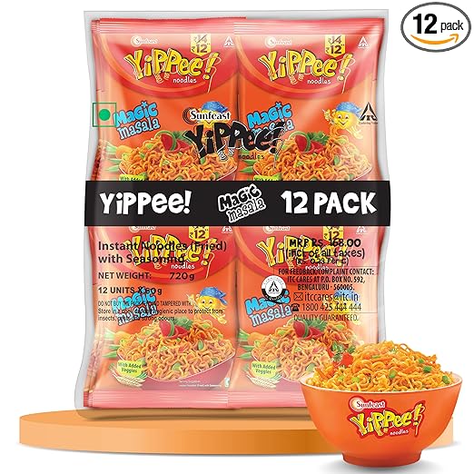 Sunfeast YiPPee! Magic Masala, Long, Non-Sticky Instant Noodles | With Real Vegetables 12 in 1 Pack