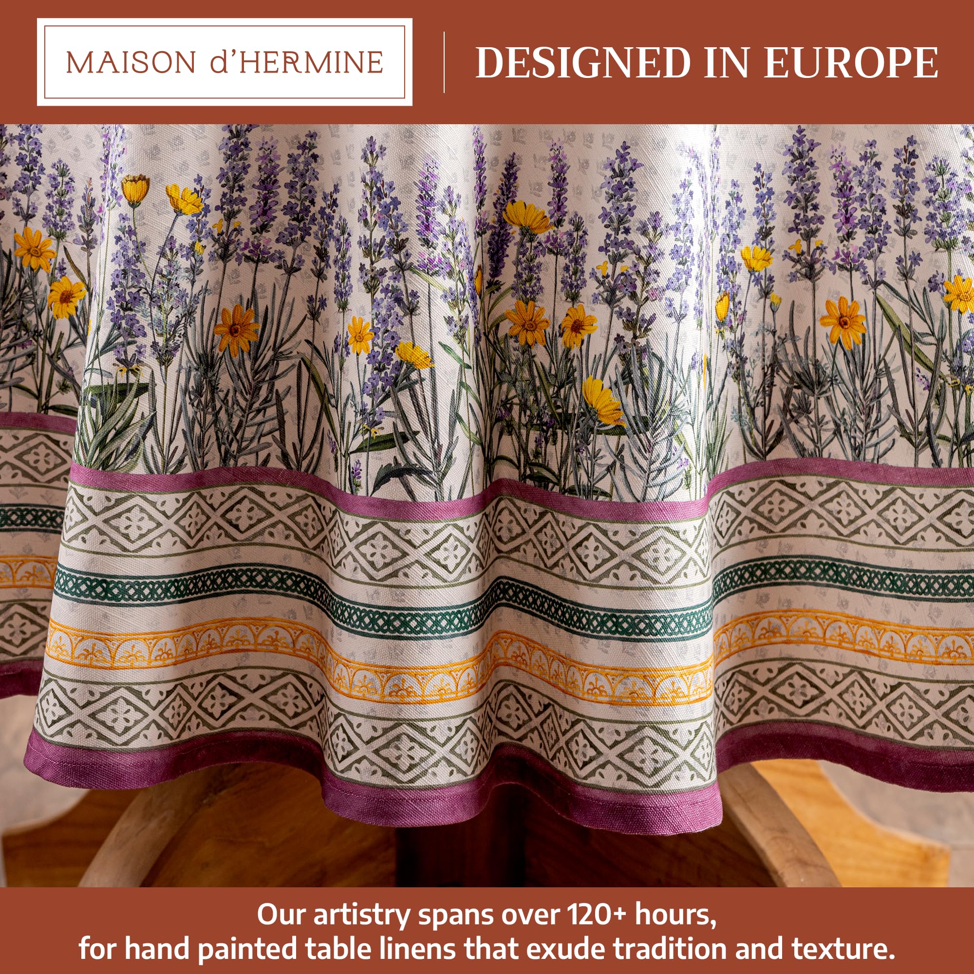 Maison d' Hermine Fanny Tischdecke aus 100 % Baumwolle, Lavendel, für Küche, Esszimmer, Dekoration, Party, Hochzeit, Frühjahr/Sommer (rund, 170 cm)