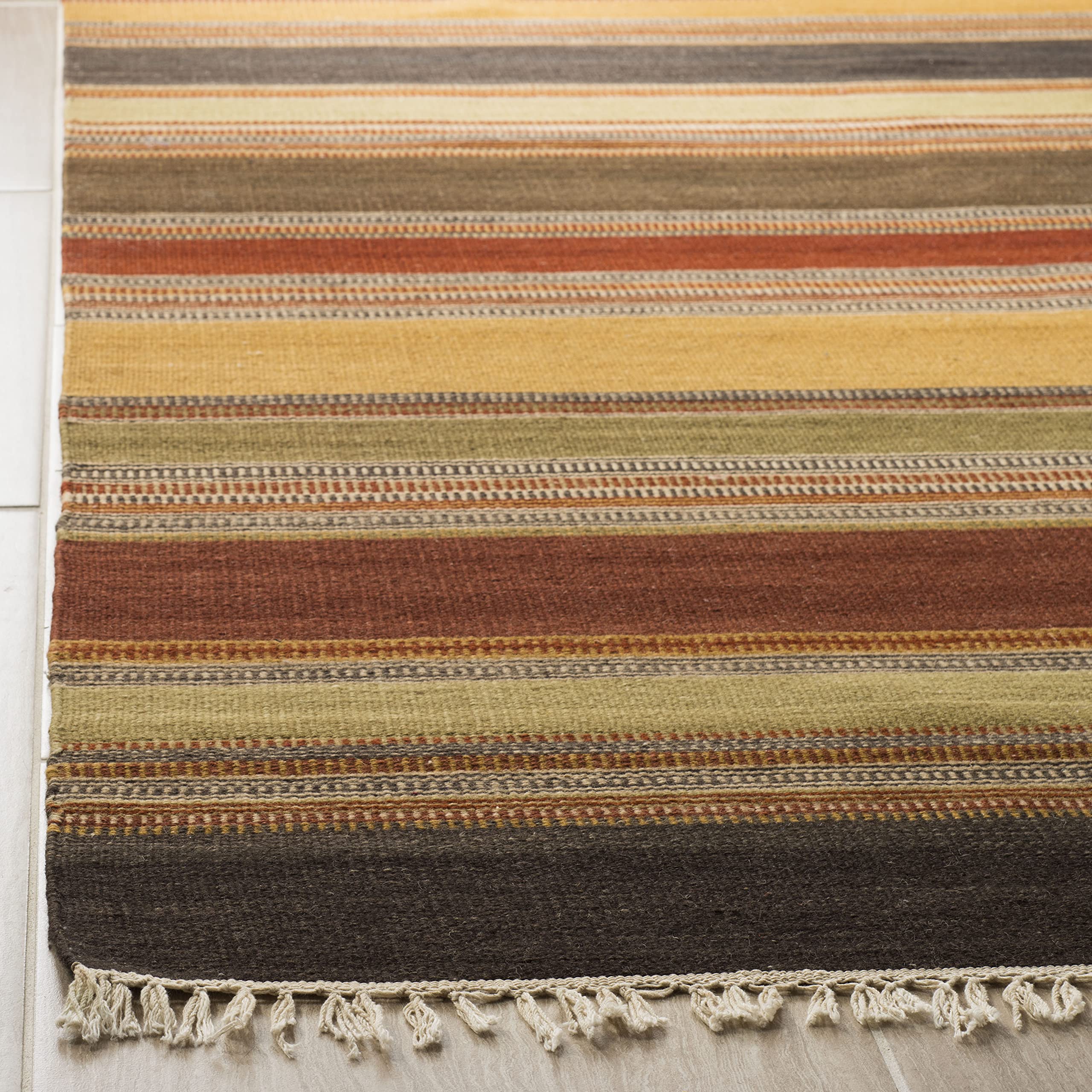SAFAVIEH Striped Kilim Collection 9' x 12' Gold STK315A Handmade