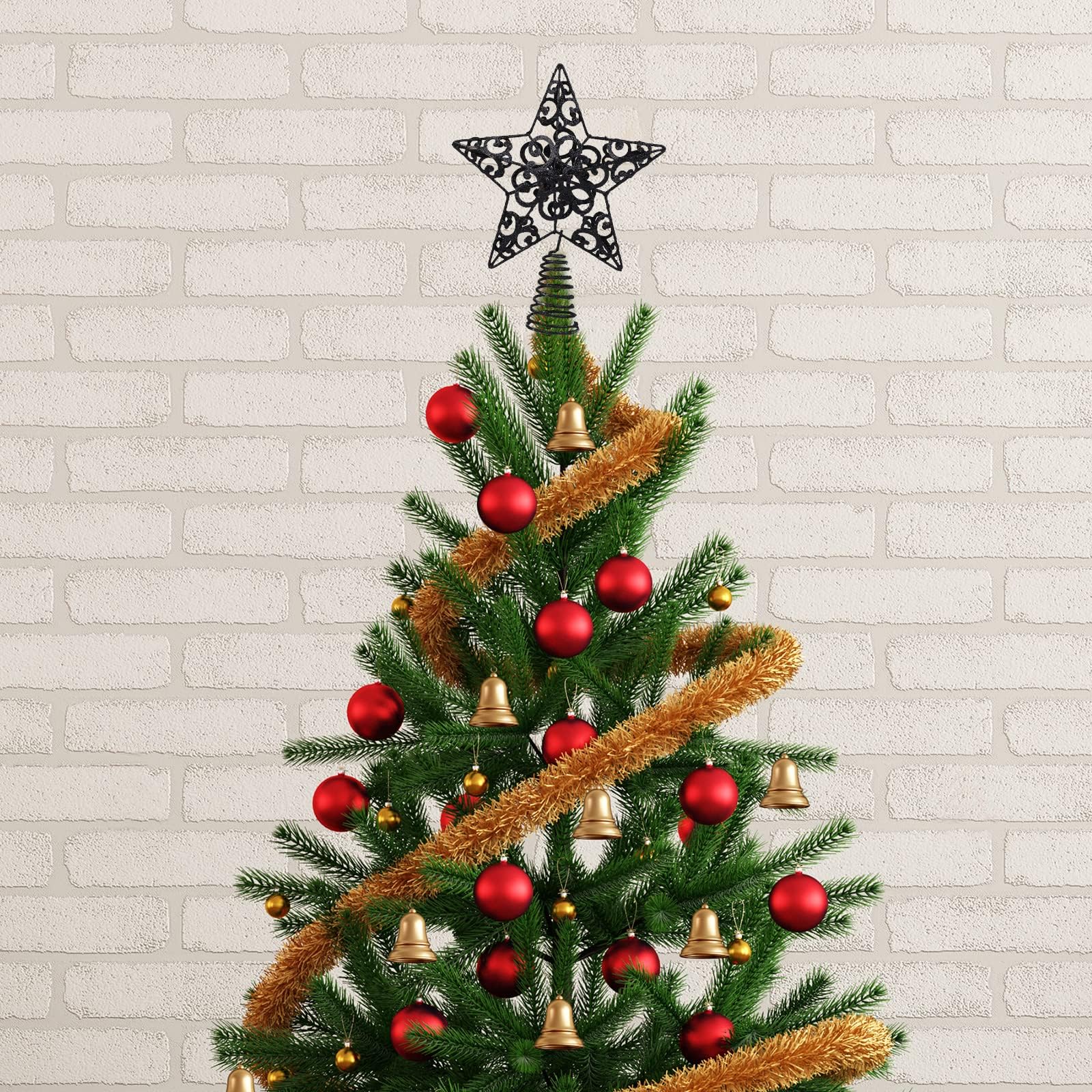 Aneco 25,4 cm Metall glitzernde Weihnachtsbaumspitze Stern Baumspitze Dekoration für Weihnachten Home Decor Schwarz
