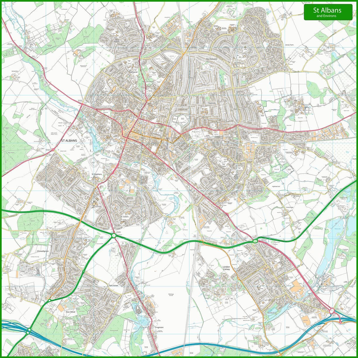 British Street Map - St Albans - Size - 125 x 125cm - Paper