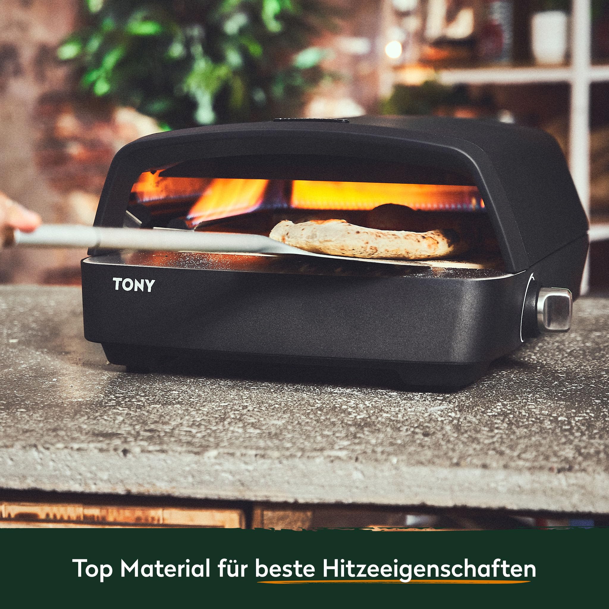 BURNHARD® Gas Pizzaofen - Tony inkl. Hitzeschild, 450 °C, Tragbarer 5,9 kW Outdoor Ofen für Pizza (58,5 x 47,7 x 24,8 cm) inkl. Cordierit-Pizzastein