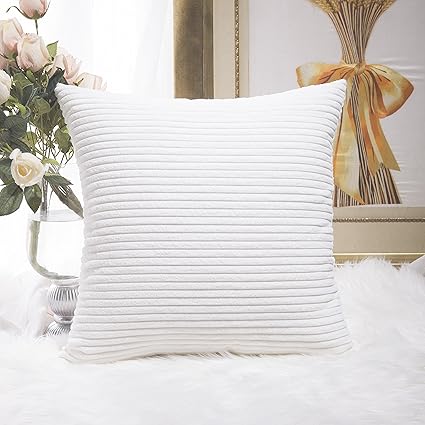 Home Brilliant Euro Sham Super Soft Striped Corduroy Velvet Decorative Throw Pillow Cushion Cover for Baby Couch Bench Sofa Spring Decor, 26x26 inch(66cm), Creamy White