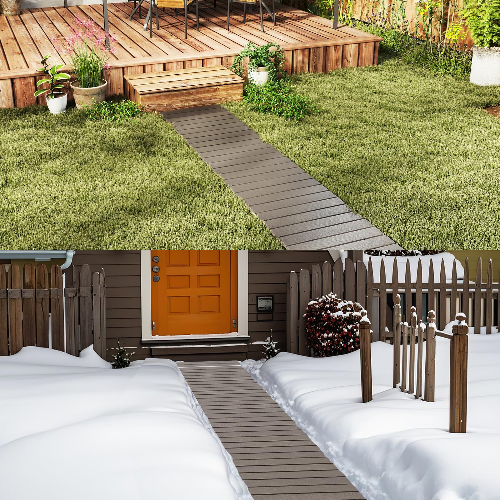 SOARS Tapis de Marche Jardin en PEHD, Allée de Promenade avec Poignée, Aspect Bois & Fil Métallique, Décoration pour Pelouse, Jardin, Arrière-Cour, 242 X 43 CM