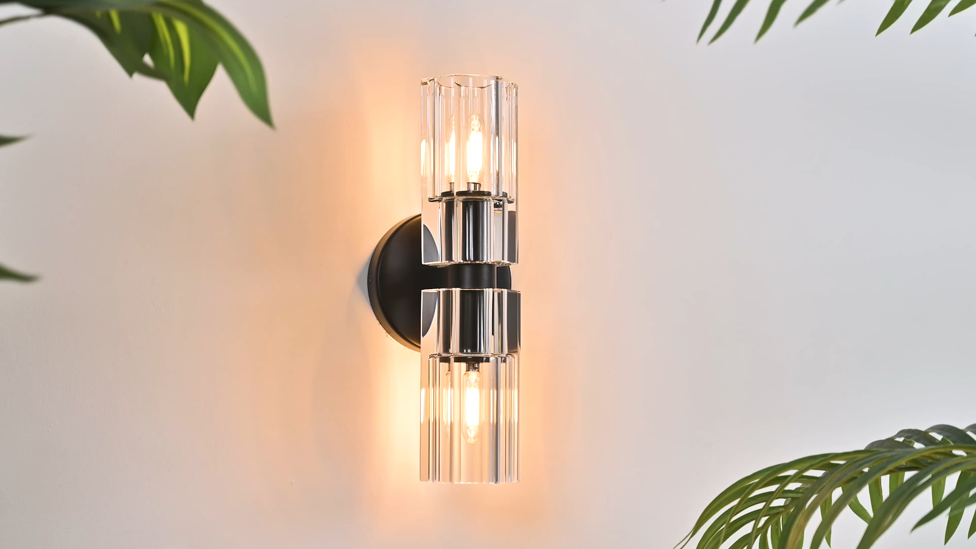 Image of 2 Light Black Wall Sconces Crystal Wall Sconce Modern Wall Sconces with K9 Crystal Lampshade Hallway Indoor Sconces Wall Lighting for Bathroom Entryway Stairway(1-Pack)