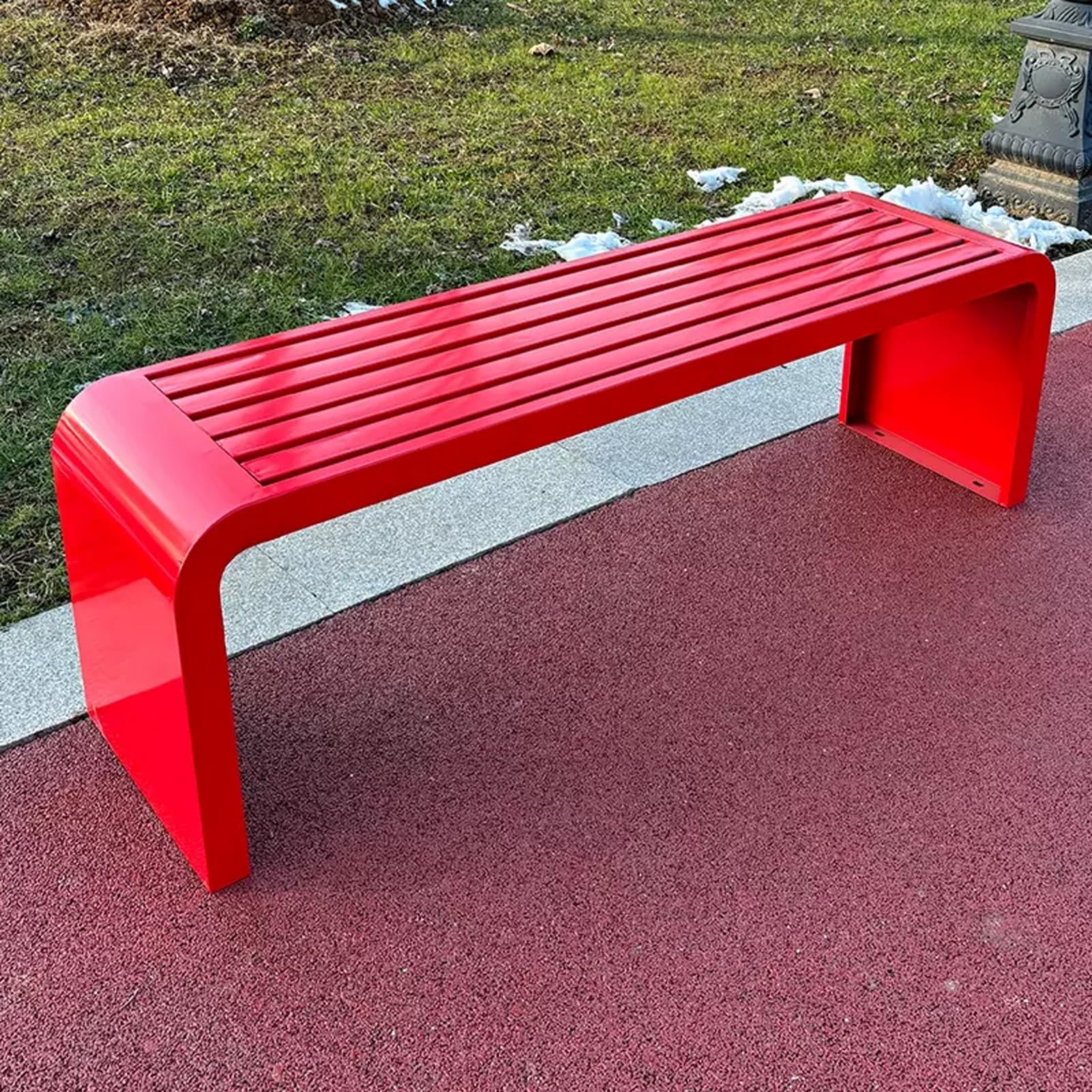 Metalowa ławka do siedzenia do użytku na zewnątrz, odporna na warunki atmosferyczne, ławka ogrodowa, ławka parkowa bez pleców, konstrukcja stelaża, nośność 400 kg, na trawnik, balkon, podwórko (kolor