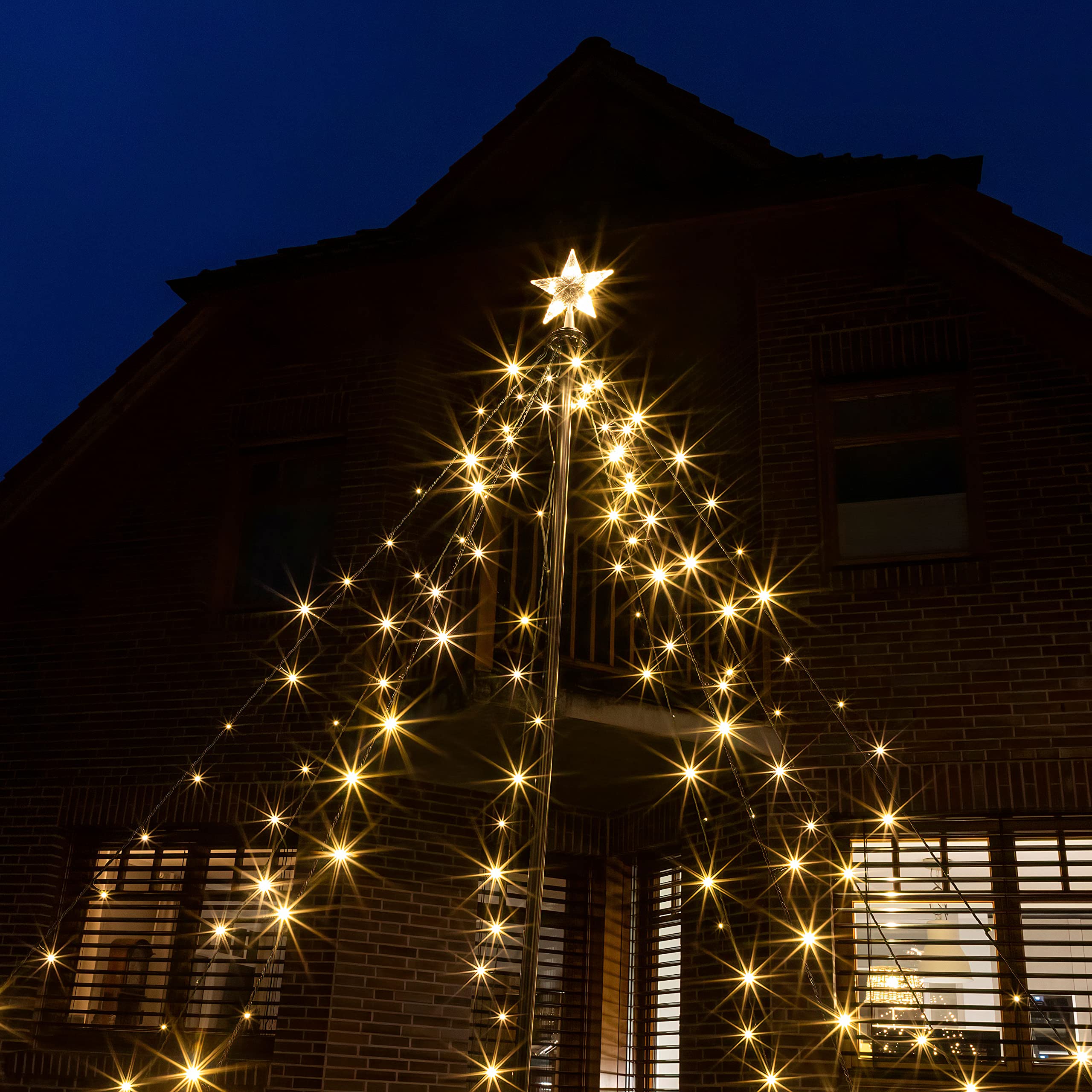 Spetebo Beleuchtete LED Lichterpyramide mit Timer - 4,0m Höhe / 400 LED in warmweiß - Deko Baum Tannenbaum Außen LED Weihnachtsbaum