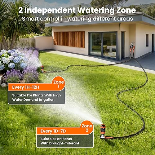 Miniatura 3 de Giraffe Tools - Manguera de jardín de 100 pies x 58 pulgadas, resistente, flexible y ligera, con temporizador, boquilla y aspersor, material híbrido