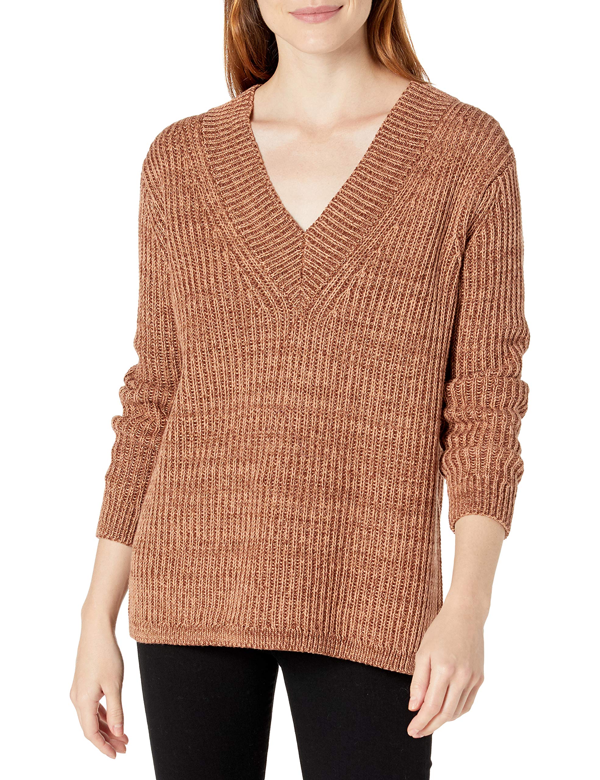Cable Stitch Women's Chunky Knit Marled V-Neck Sweater