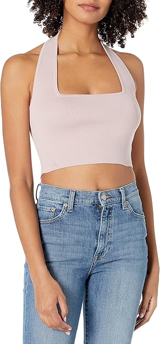 The Drop Women's Greta Fitted Square Neck Halter Sweater Bralette