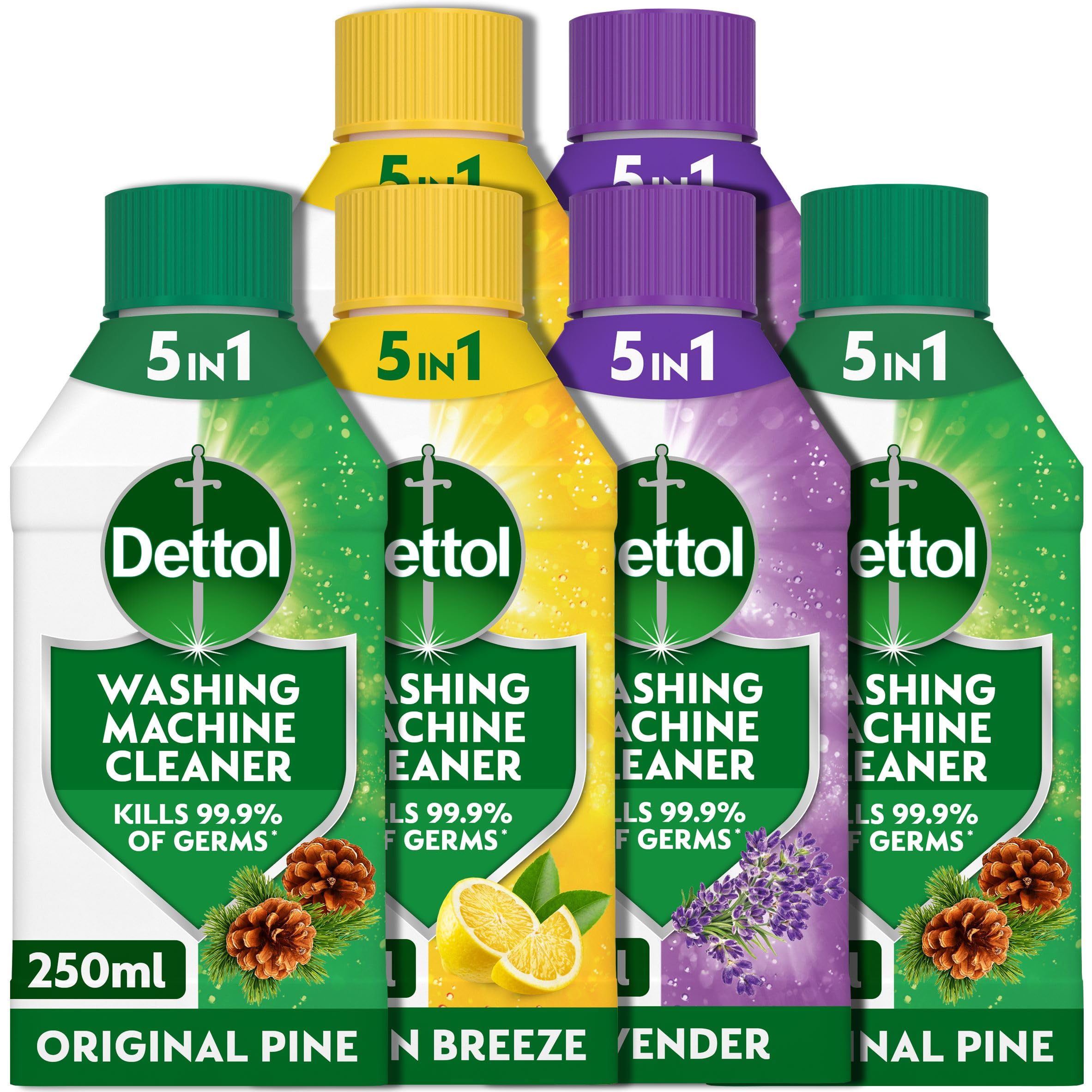 Antibacterial Washing Machine Cleaner Multipack, 250ml X 6 (Original, Lemon, Lavender) - Deep Clean, Fresh Scent, Hygienic Maintenance, Total Six Packs