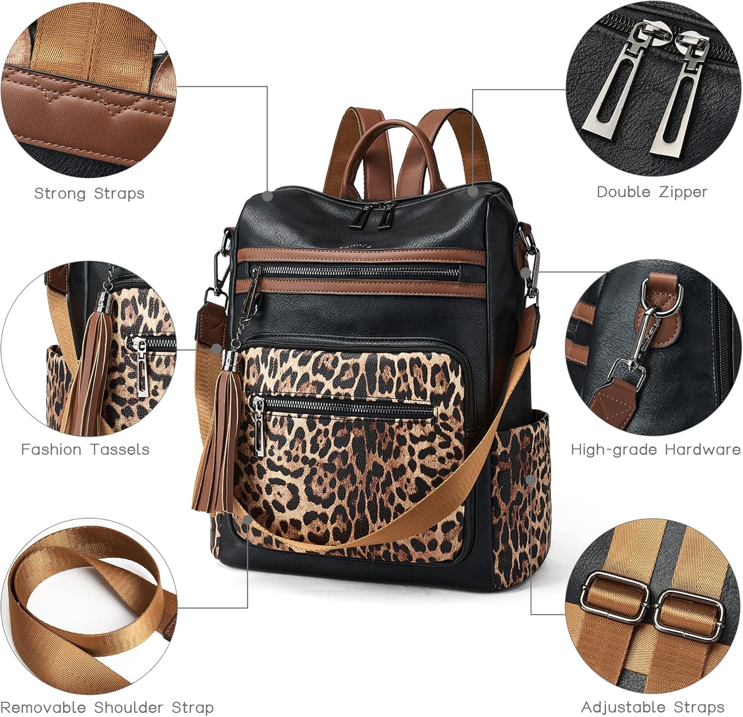 Shrrie Backpack Purse for Women Leather Backpack Fashion Designer Travel Backpack Convertible Shoulder Bag - Image 6