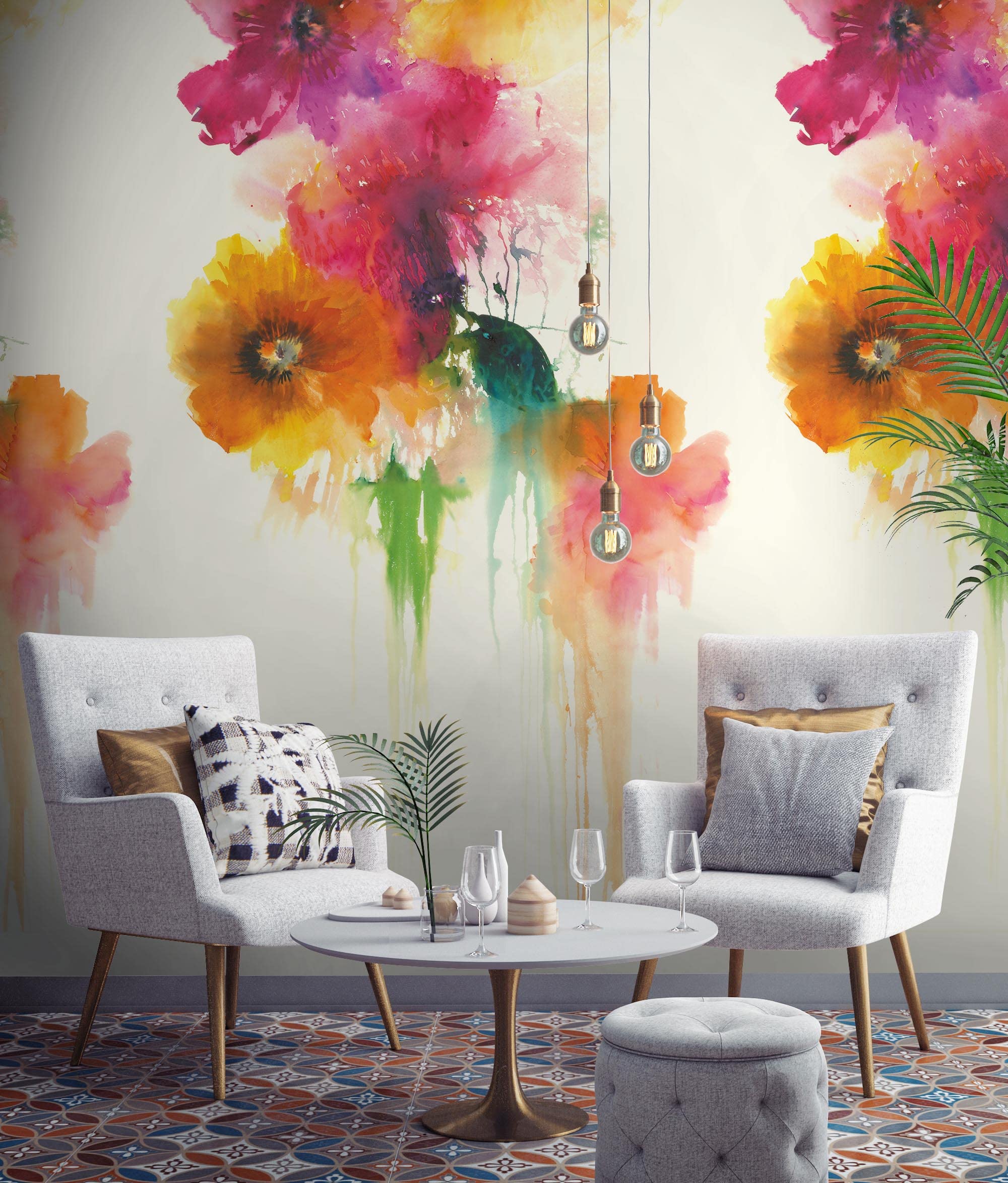 Buy Mural Wallpaper Floral Wallpaper Pink Wallpaper Orange Wallpaper