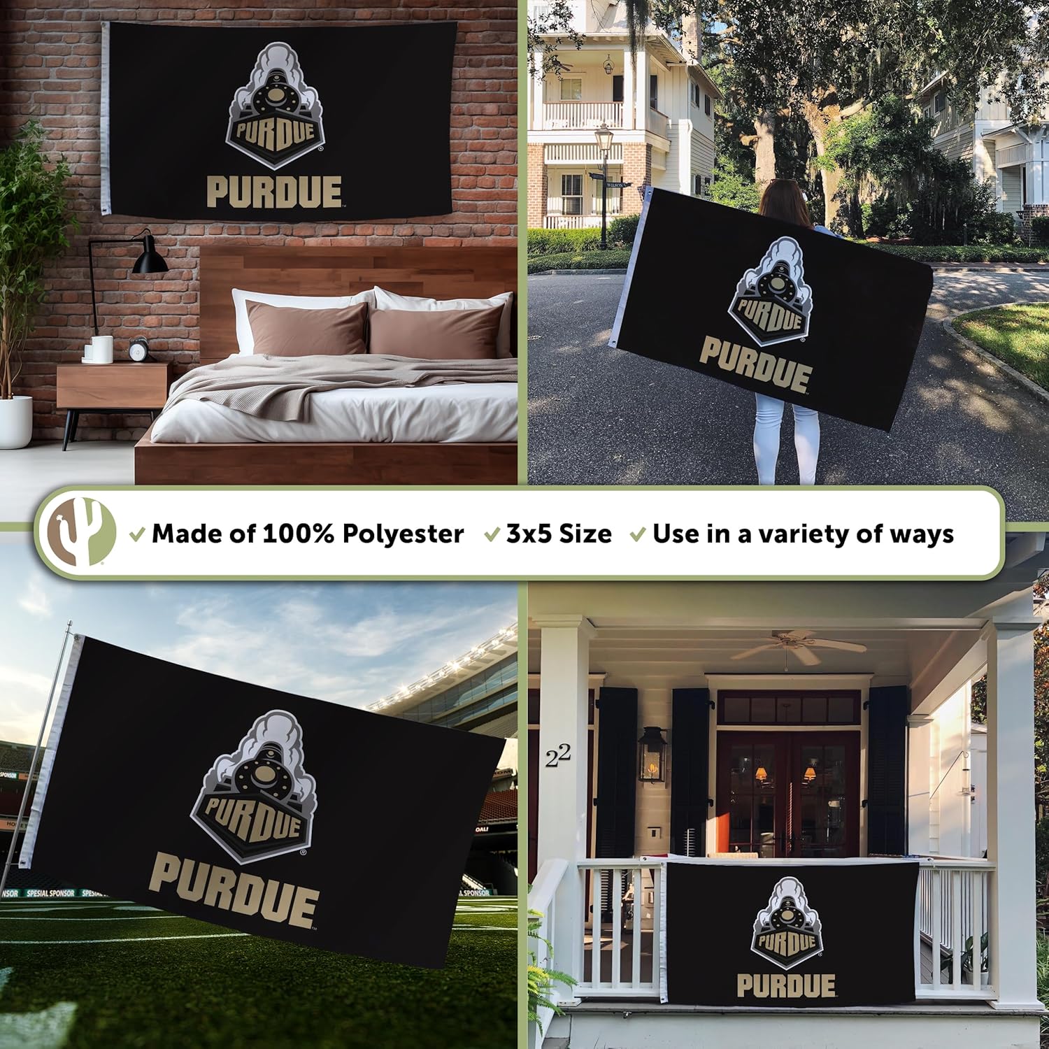 Desert Cactus Purdue University 100% Polyester Indoor Outdoor 3x5 feet Banner Boilermakers (Flag 1A) - Image 3