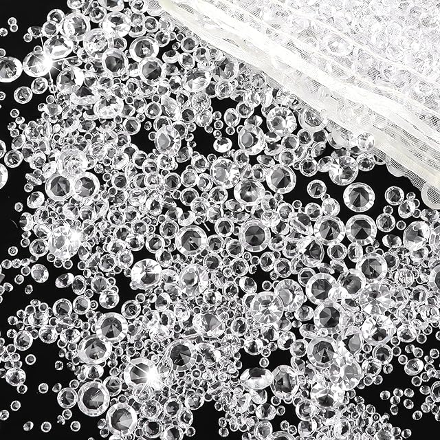 Scatter Crystals, 4000 Pcs Wedding Table Decorative Crystals, Acrylic Diamonds for Crafts, Colorless Sparkle Rhinestones for Table Decoration, Vase Filler, Confetti (3mm, 6mm, 10mm) (Clear)