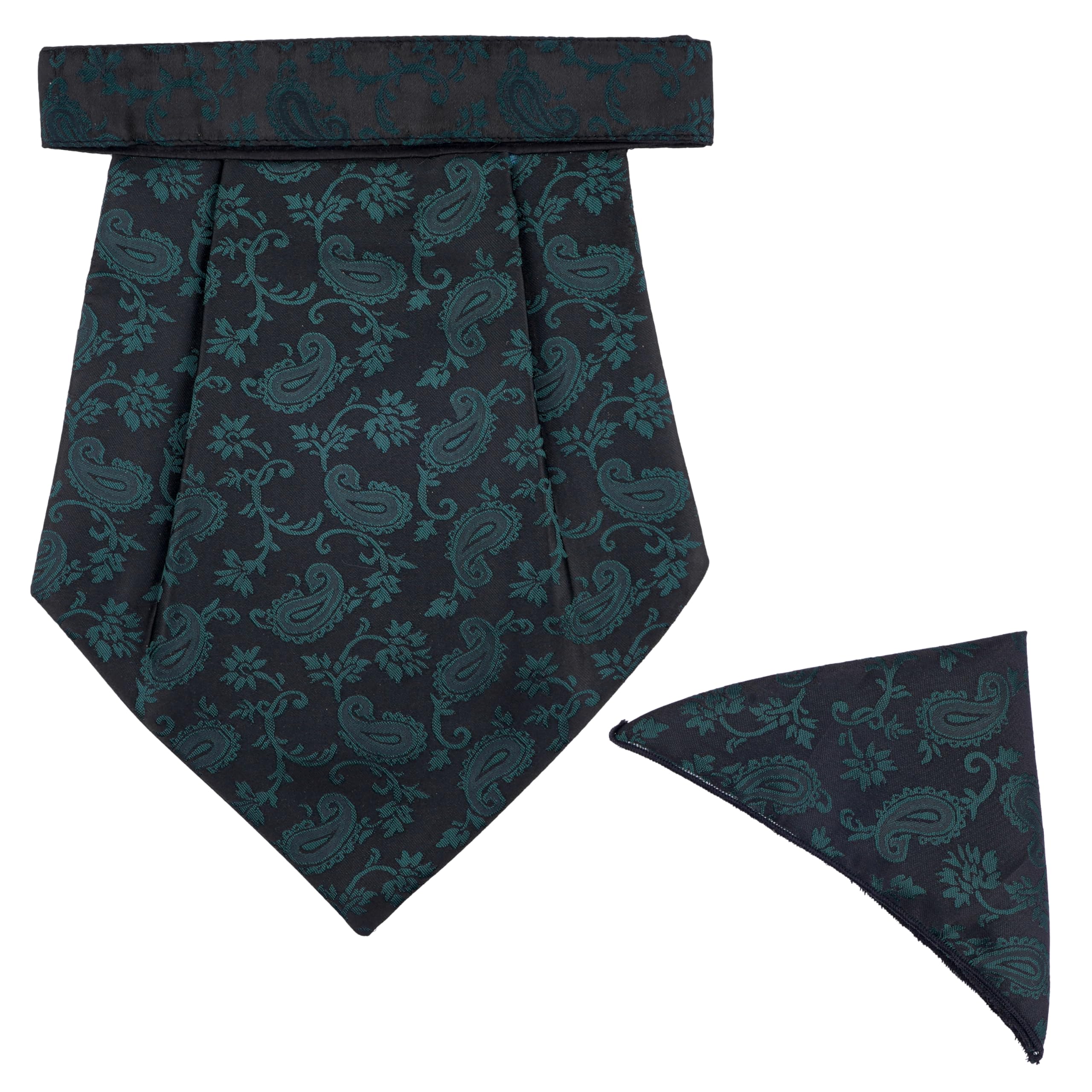 Rajput Men's Cravat - 100% Polyester Microfiber Cravats With Pocket Square, Casual Accessory (Black & Green Design)(Pack Of 2)