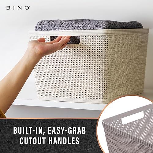 Miniatura 4 de BINO Cesta de plástico tejida  Grande (gris natural), paquete de 3  The yute Collection  Organización del hogar, almacenamiento que ahorra espacio,