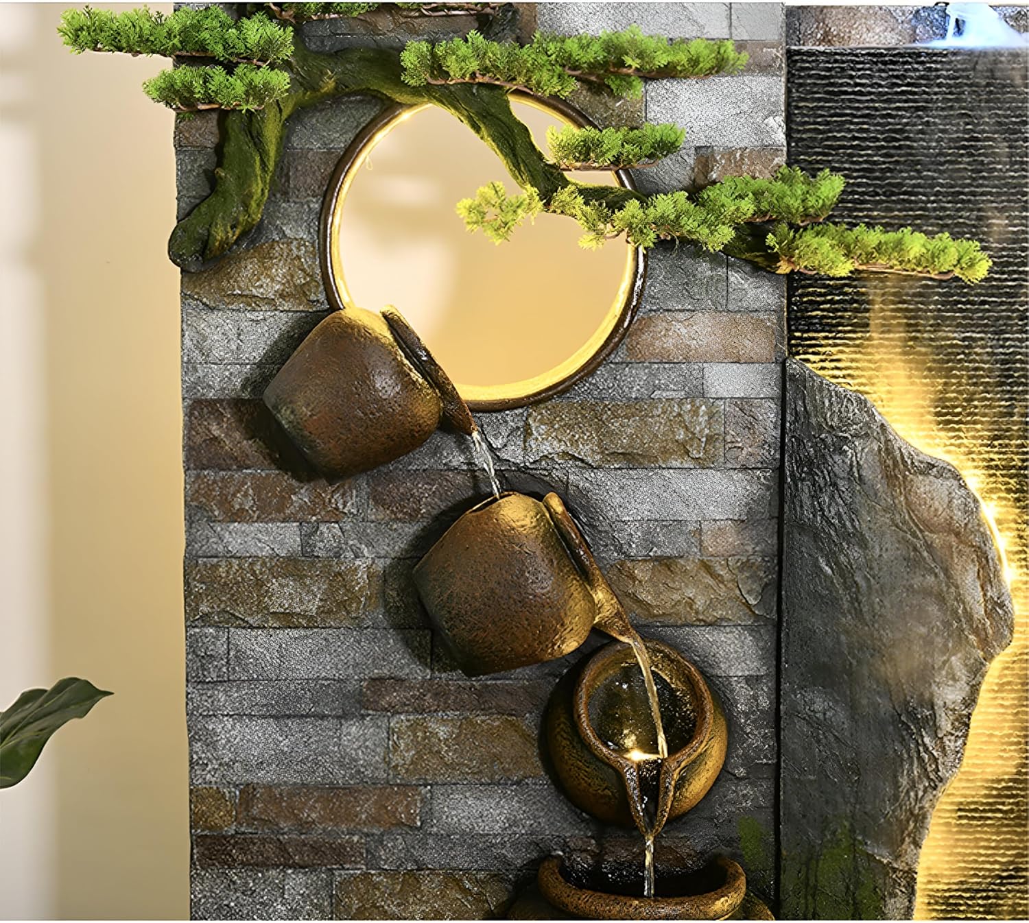 Floor-Standing Water Curtain Wall Rockery Fountain, Suitable for Indoor, Outdoor, Garden, Clubhouse, Courtyard Decorative Screen partition Landscaping Housewarming Opening Gift (Style All)
