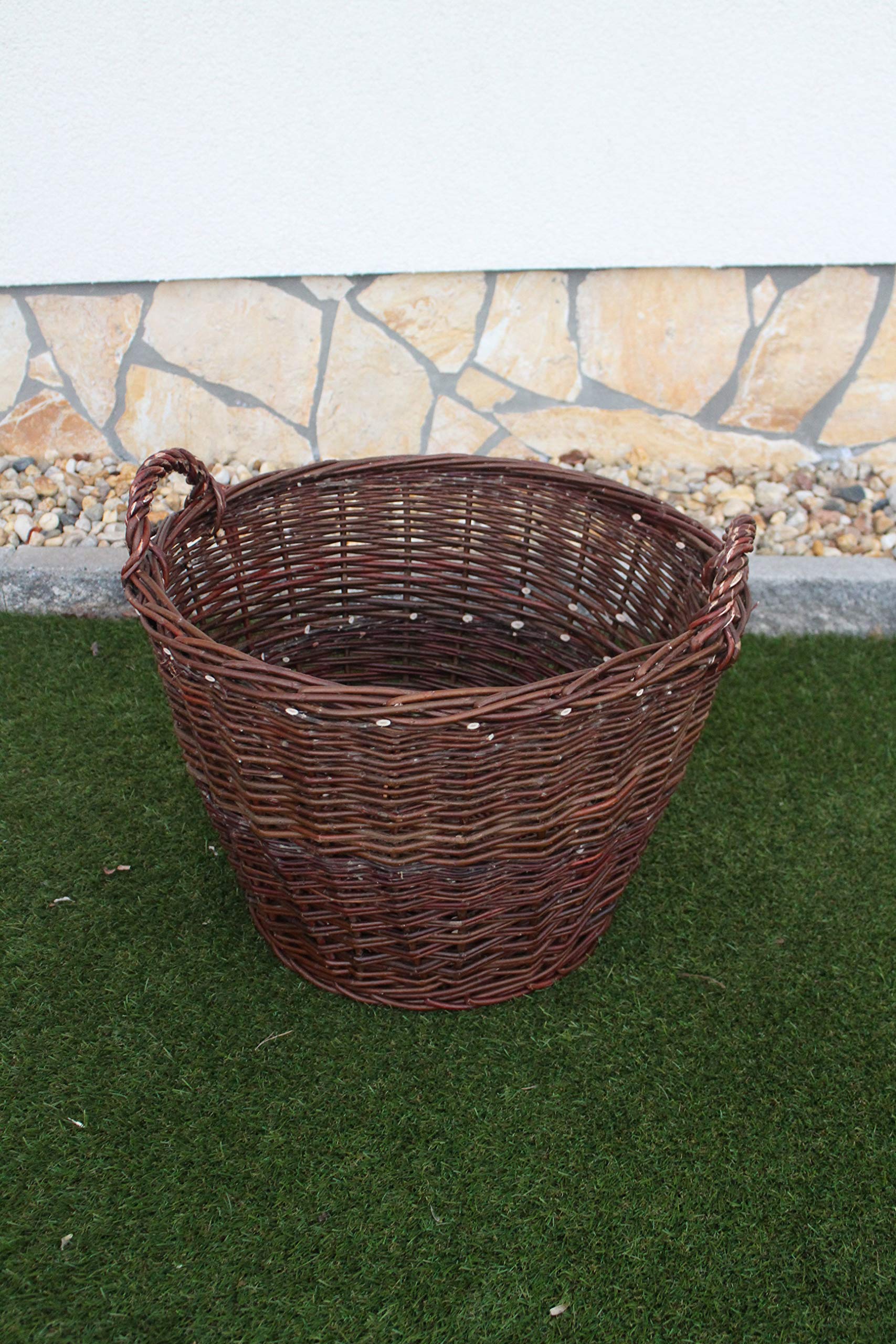 Marcus - Cesto per legna da ardere, in vimini con manico, per la frutta, da giardino, per la raccolta delle patate, per il camino
