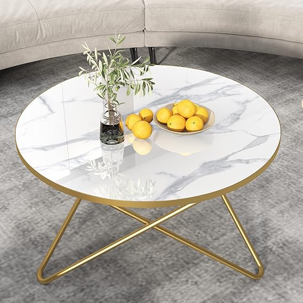 Round Marble Table with V-Shaped Base