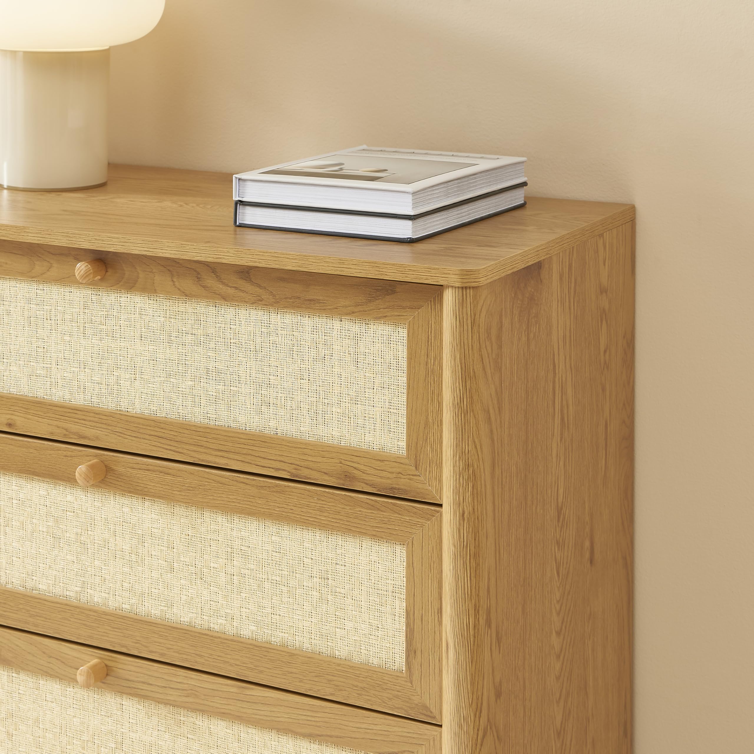 BAÏTA Commode Haida 4 tiroirs Effet chêne et rotin 80cm