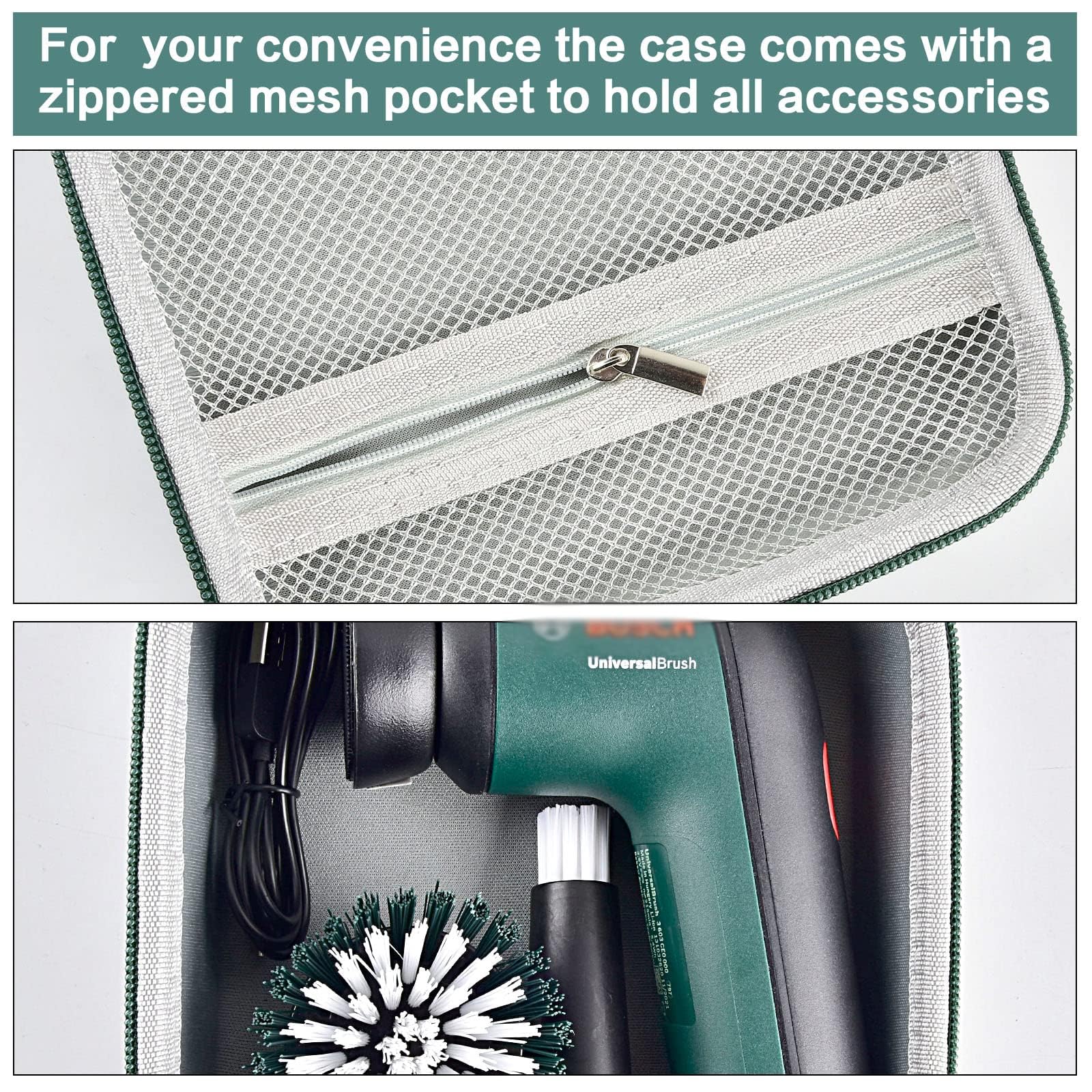 PSofcake - Estuche de almacenamiento para cepillo de limpieza de batería Bosch Home and Garden, funda universal para cepillo de batería, cable USB, accesorios de limpieza incluidos, solo para