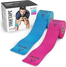 TRUETAPE Kinesiotape - PRO Precut Duo Pack - 2 x 20 Pre-Cut Strips (25cm x 5cm) - Waterproof & Elastic Kinesiotapes - Strong Adhesive Physio Tape for Sports - Blue & Pink