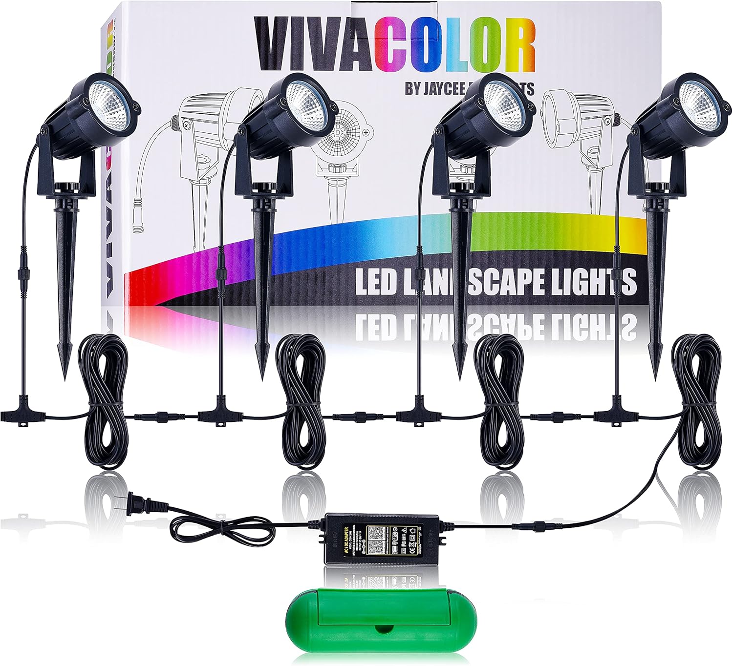 IP66 Waterproof RGB Complete Color Changing Landscape Lights Kit Bluetooth App Control, 48 Watts Total, Extra Long Cord, Built-in Timer, Programming, Music Sync, Mesh Capable(Complete 4 Light Set) - - 