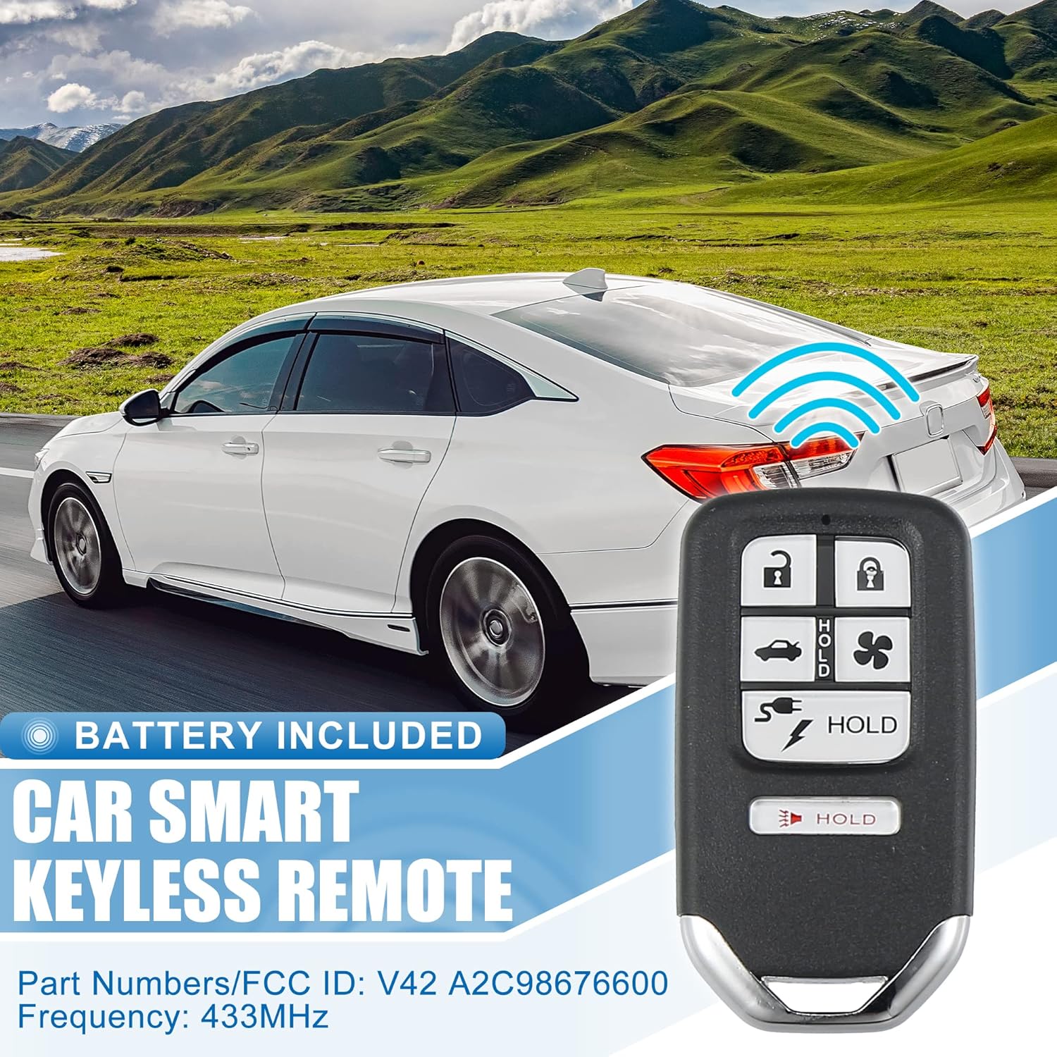 X AUTOHAUX 6 Button Car Keyless Entry Remote Control Replacement Key Fob Proximity Smart Fob KR5V2X for Honda Clarity 2019-2021 433MHz 47 Chip