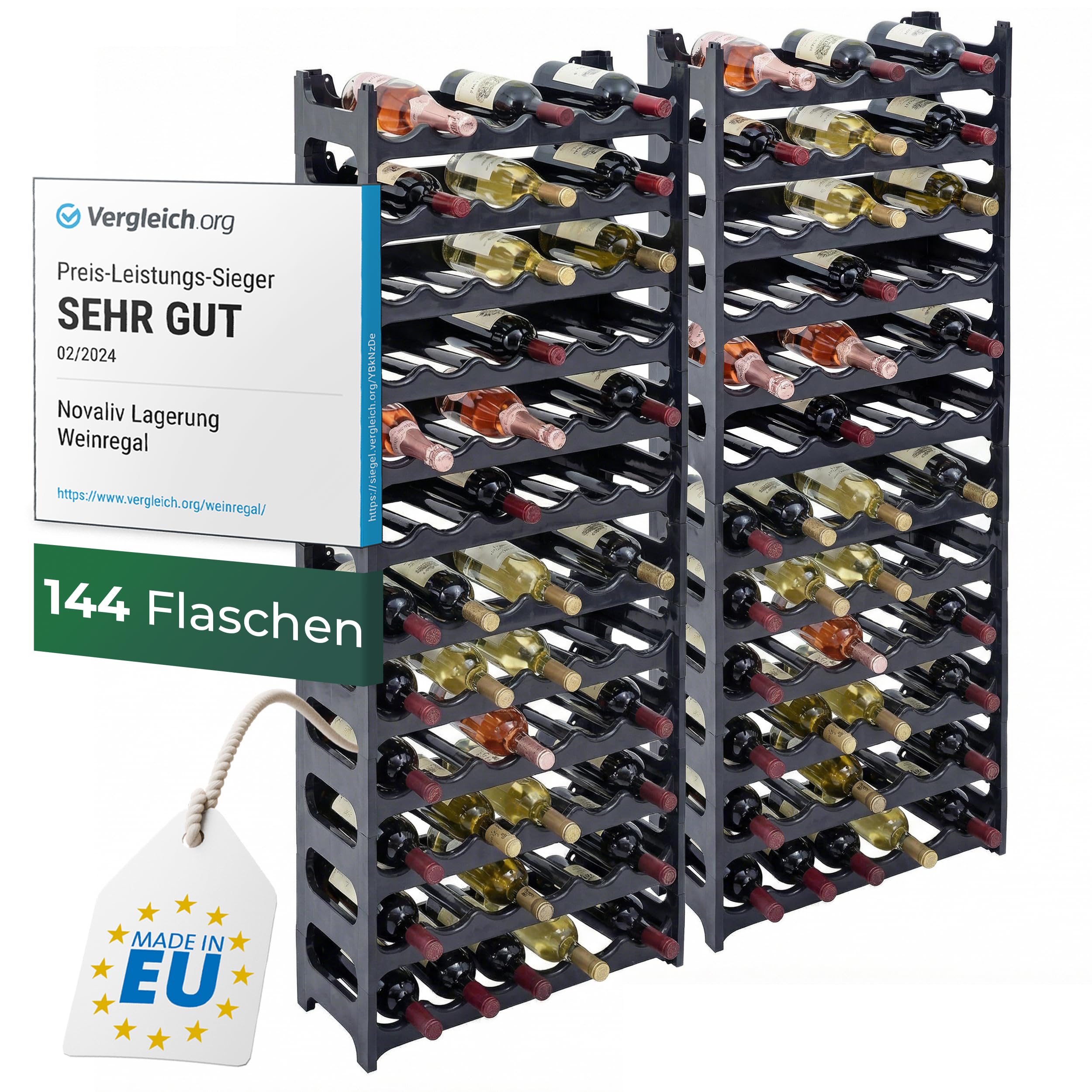 Novaliv Flaschenregal Für 72 Flaschen | Weinregal Grau | Regal Aus Stabilem Kunststoff Stapelbar Anthrazit 12