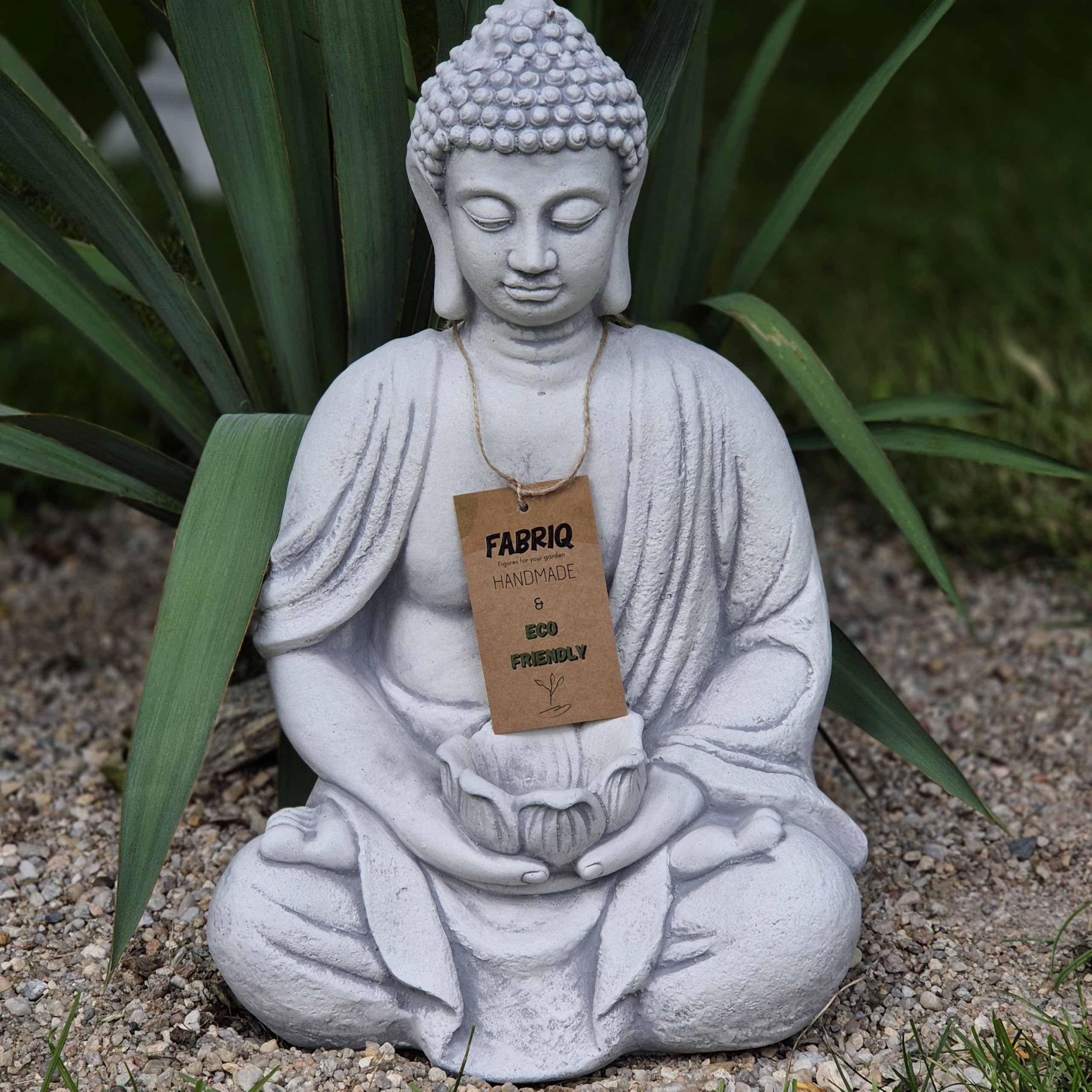 FABRIQ Duży masywny Budda z małą doniczką w dłoniach, masywna figurka, do ogrodu Zen, odporna na warunki atmosferyczne