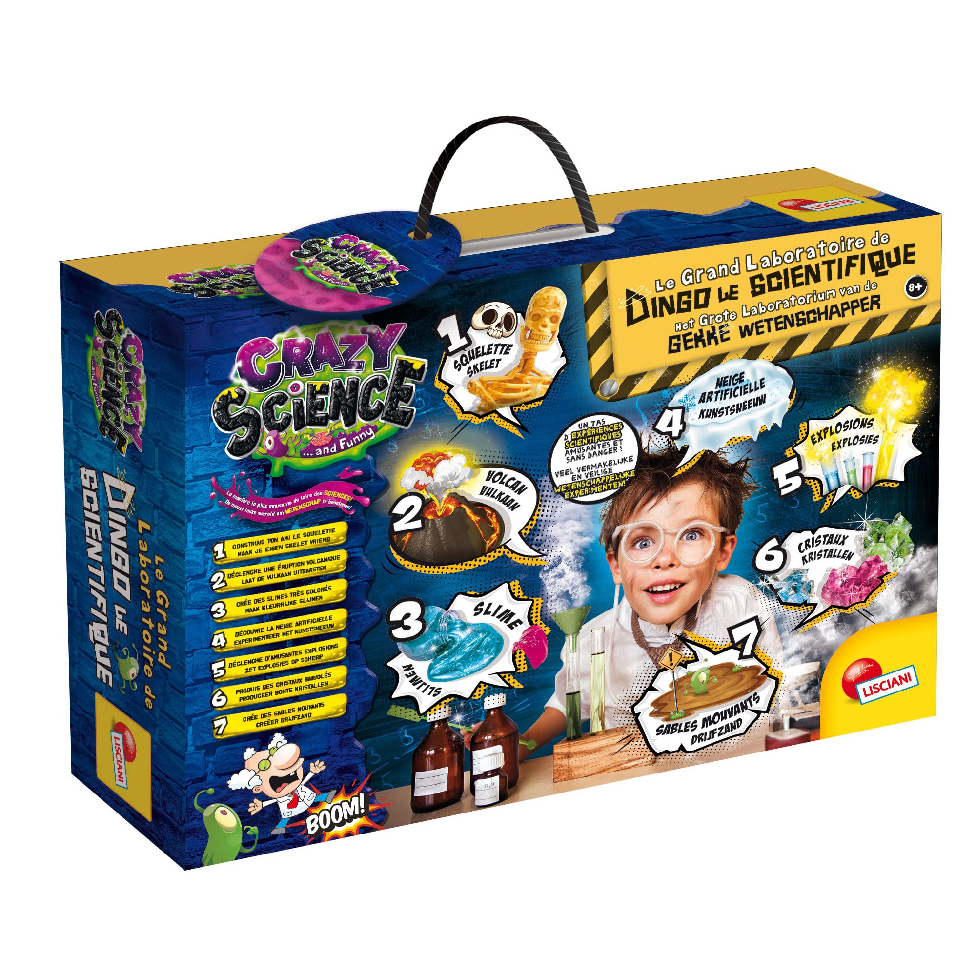 Lisciani - CRAZY SCIENCE - Le Grand Laboratoire de Dingo le Scientifique - 7 Expériences Originales pour Enfants dès 8 Ans - Jeu de Science et Observation - Kit Expériences Scientifiques Educatif