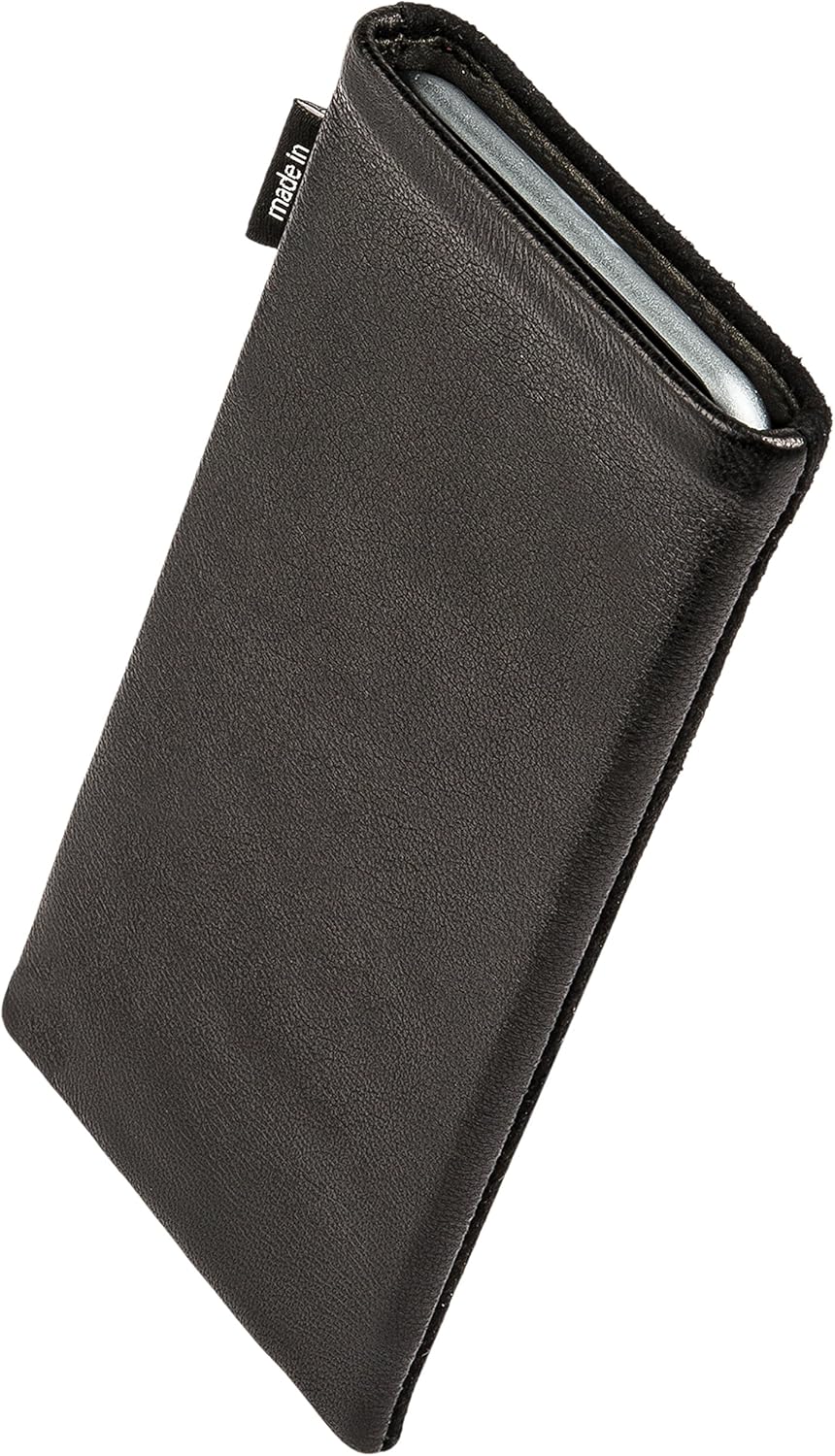 fitBAG Fusion Black/Black Custom Tailored Sleeve for Nokia 2720 Flip | Made in Germany | Fine Nappa Leather Pouch case Cover with Microfibre Lining for Display Cleaning