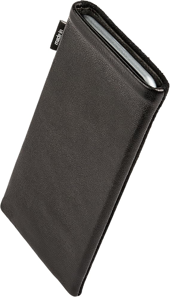 fitBAG Fusion Black/Black Custom Tailored Sleeve for Sony Ericsson W880 W880i. Nappa/Suede Leather Mix Pouch with Integrated Microfibre Lining for Display Cleaning