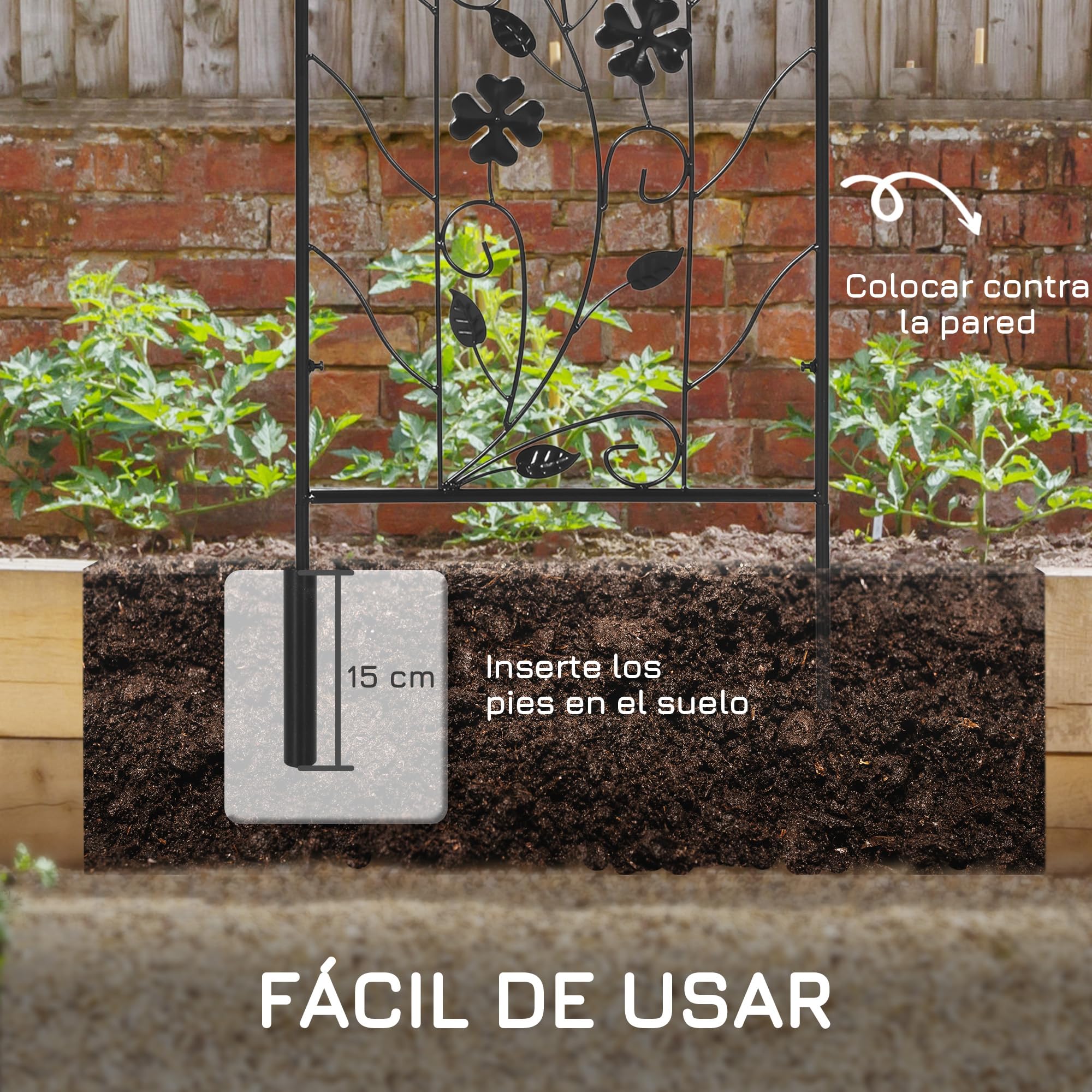 Outsunny Enrejados de Jardín para Plantas Trepadoras 38x98 cm Negro | Juego de 2 Soportes con Marco Metálico, para Frutas Verduras Flores, Decoración Exterior Patio Terraza