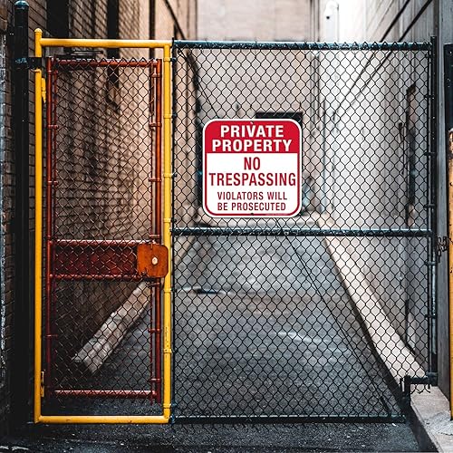 Miniatura 6 de Paquete de 5 carteles de propiedad privada No Trespassing, cuadrado de 12 x 12 pulgadas, aluminio libre de óxido, protección UV e impermeable,