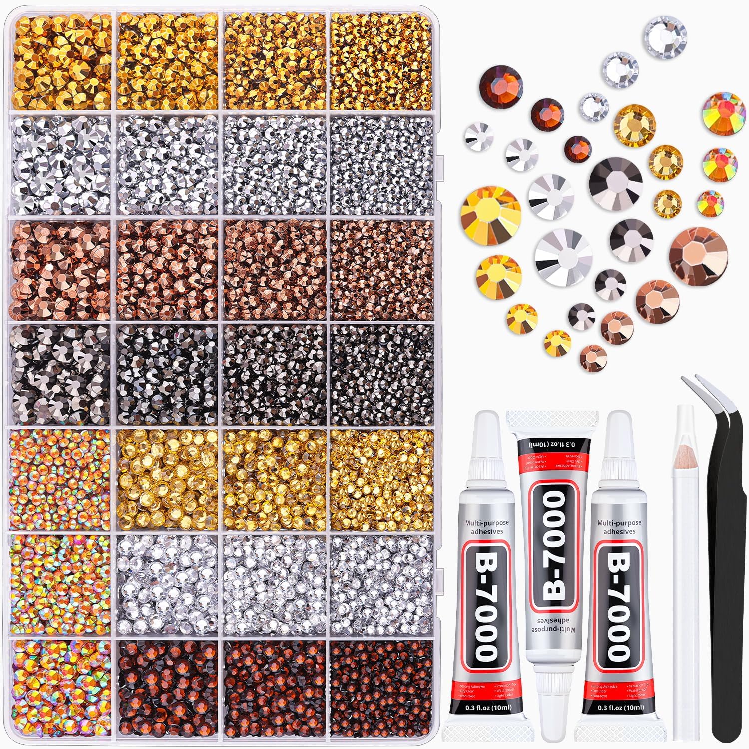18000Pcs Resin Jelly Rhinestones for Bedazzling, Multicolor 3mm Flatback Rainbow Gems, Bedazzler Kit with 3Pcs 10ml B7000 Jewelry Glue for Crafts Crafting Book Shoes Nail Art