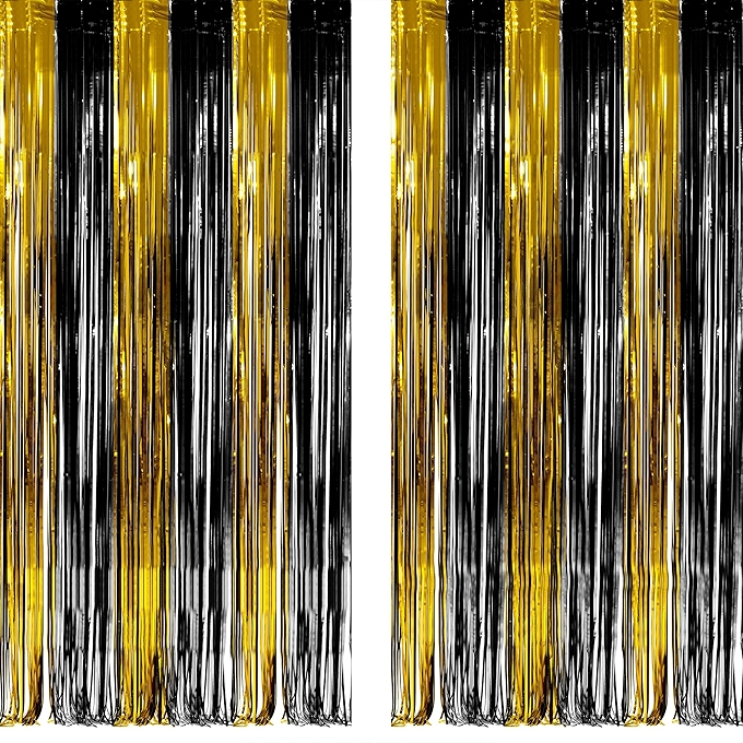 2025黑金庆祝派对装饰闪光幕布 - GREATRIL流苏幕帘适用于毕业、退休、生日等活动