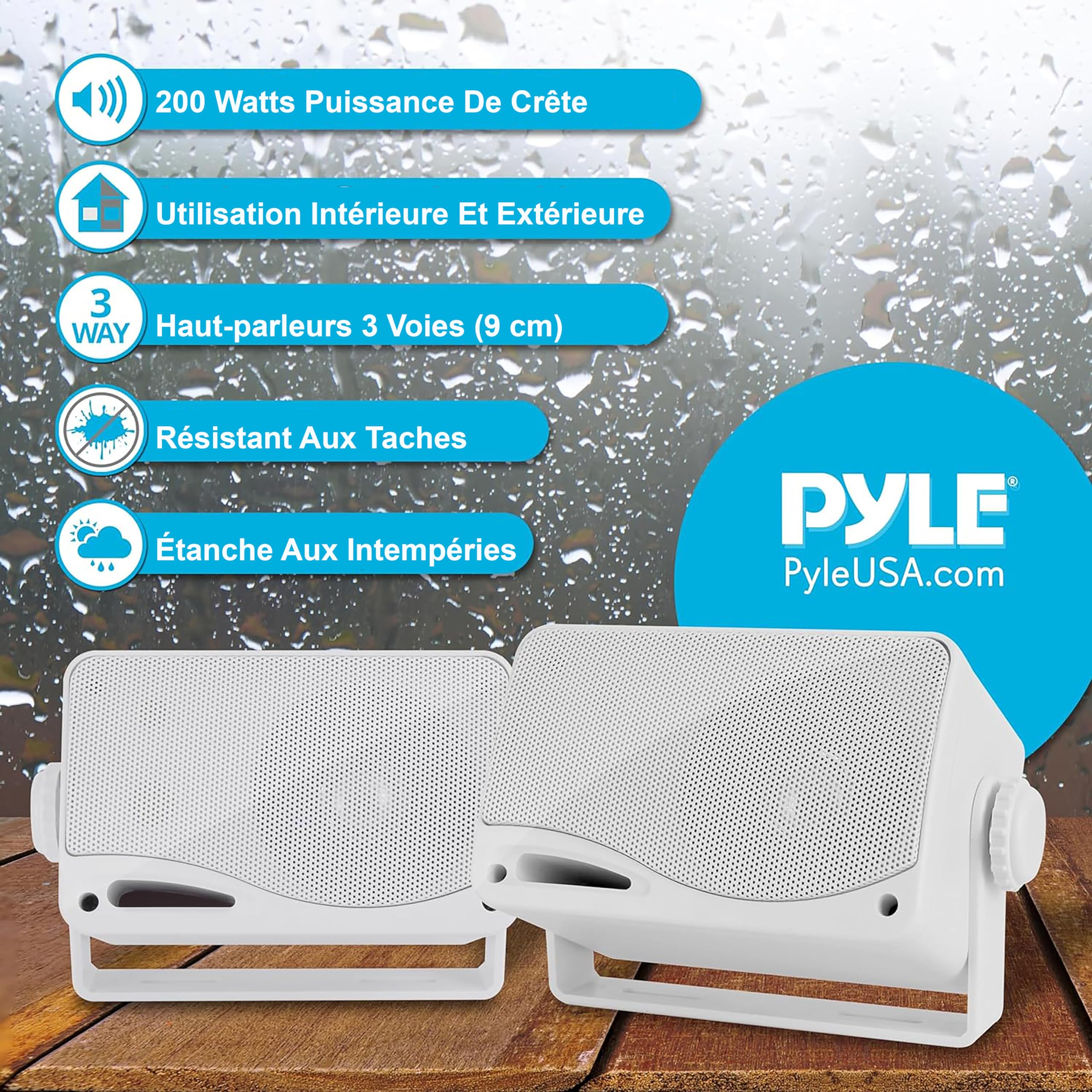Pyle Enceinte d'Extérieur Étanche 200W 3 voies Haut Parleurs de Montage Marin Blanc